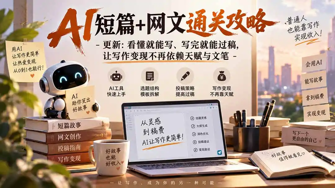 AI短篇+网文通关攻略-更新1009：看懂就能写、写完就能过稿，让写作变现不再依赖天赋与文笔-百盟网