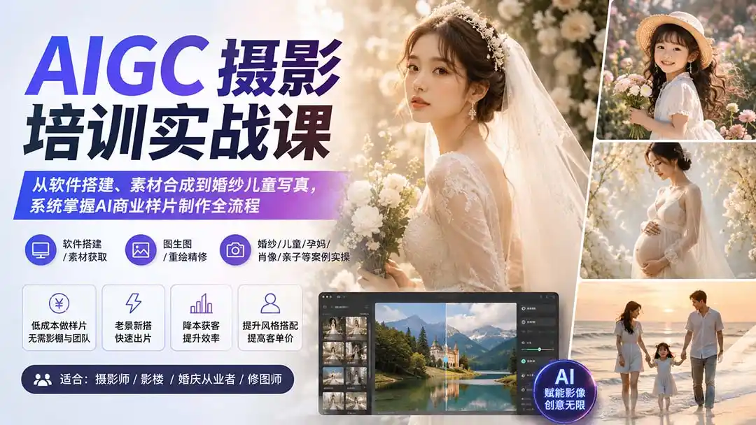 AIGC摄影培训实战课：从软件搭建、素材合成到婚纱儿童写真，系统掌握AI商业样片制作全流程-百盟网