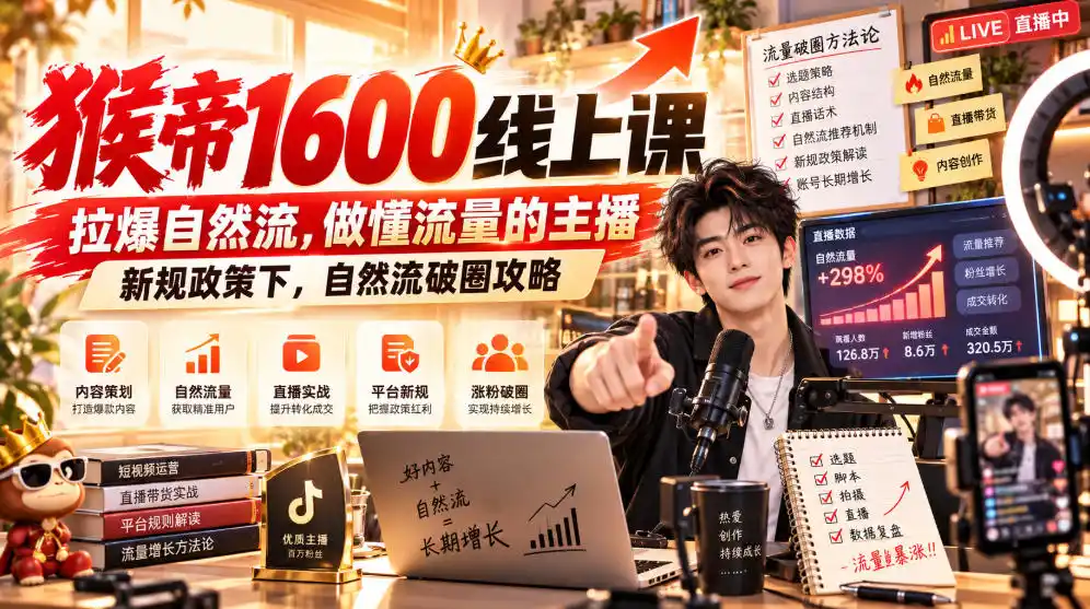 猴帝1600线上课,拉爆自然流,做懂流量的主播,新规政策下,自然流破圈攻略【更新261017】 猴帝1600线上课,拉爆自然流,做懂流量的主播,新规政策下,自然流破圈攻略【更新261017】