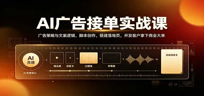 AI广告接单实战：广告策略与文案逻辑，脚本创作，搭建落地页，开发客户拿下商业大单-百盟网