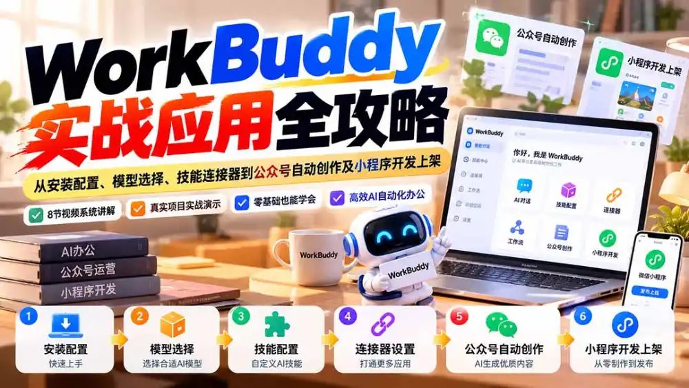 WorkBuddy 实战应用全攻略：从安装配置、模型选择、技能连接器到公众号自动创作及小程序开发上架-百盟网