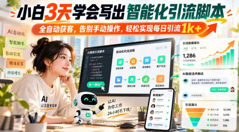 小白3天学会写出智能化引流脚本，全自动获客，告别手动操作，轻松实现每日引流1k+-百盟网