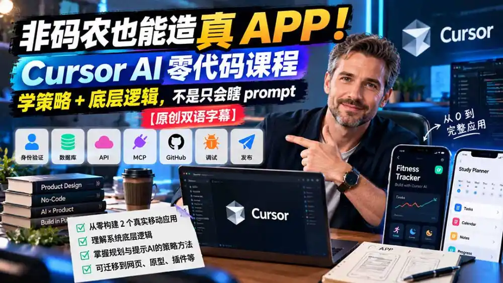 非码农也能造真 APP！Cursor AI 零代码课程：学策略 + 底层逻辑，不是只会瞎 prompt【原创双语字幕】-百盟网