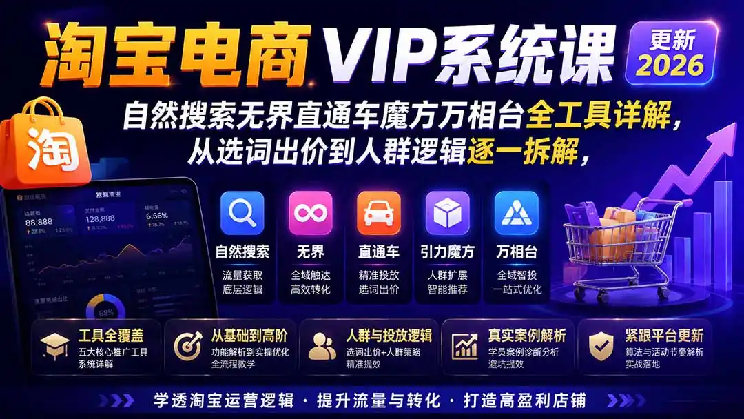 2026淘宝电商终局之战VIP课-更新0920：自然搜索+直通车+无界+精准人群，系统掌握测款动销与全店推广布局方法