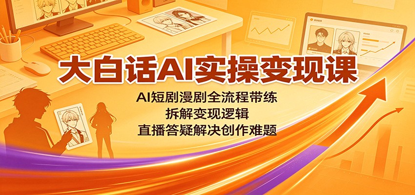 大白话AI实操变现课：AI短剧漫剧全流程带练，拆解变现逻辑，直播答疑解决创作难题-百盟网