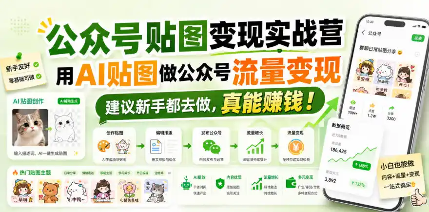 公众号贴图变现实战营，用AI贴图做公众号流量变现，建议新手都去做，真能賺钱！-百盟网