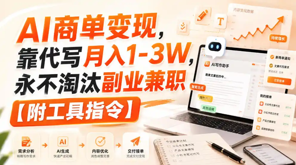 AI商单变现，靠代写月入1-3W，永不淘汰副业兼职【附工具指令】【揭秘】-百盟网