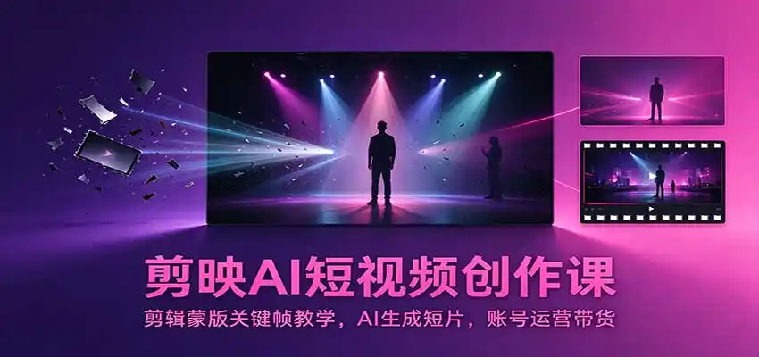 剪映AI短视频创作课：剪辑蒙版关键帧教学，AI生成短片，账号运营带货-百盟网