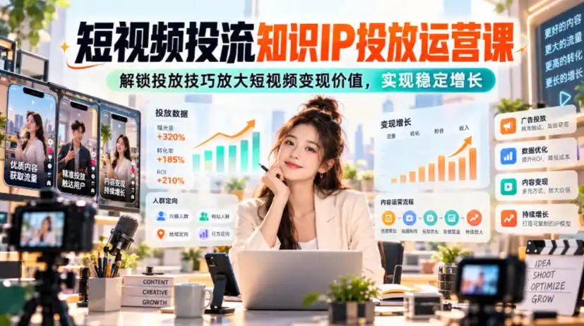 短视频投流知识IP投放运营课，解锁投放技巧放大短视频变现价值，实现稳定增长-百盟网