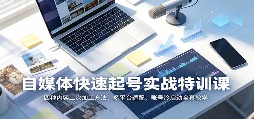 自媒体快速起号实战特训课：四种内容二次加工方法，多平台适配，账号冷启动全套教学-百盟网