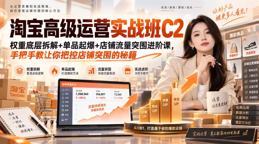 淘宝高级运营实战班C2|权重底层拆解+单品起爆+店铺流量突围进阶课,手把手教让你把控店铺突围的秘籍-百盟网