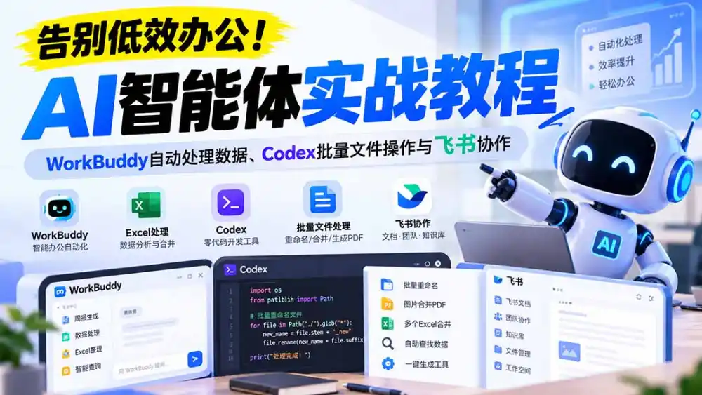 【无水印】告别低效办公！《AI智能体实战教程》WorkBuddy自动处理数据、Codex批量文件操作与飞书协作-百盟网