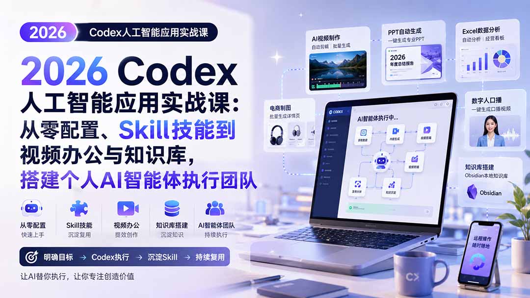 2026 Codex人工智能应用实战课：从零配置、Skill技能到视频办公与知识库，搭建个人AI智能体执行团队-百盟网