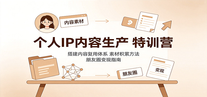 个人IP内容生产特训营：搭建内容复用体系，素材积累方法，朋友圈变现指南-百盟网