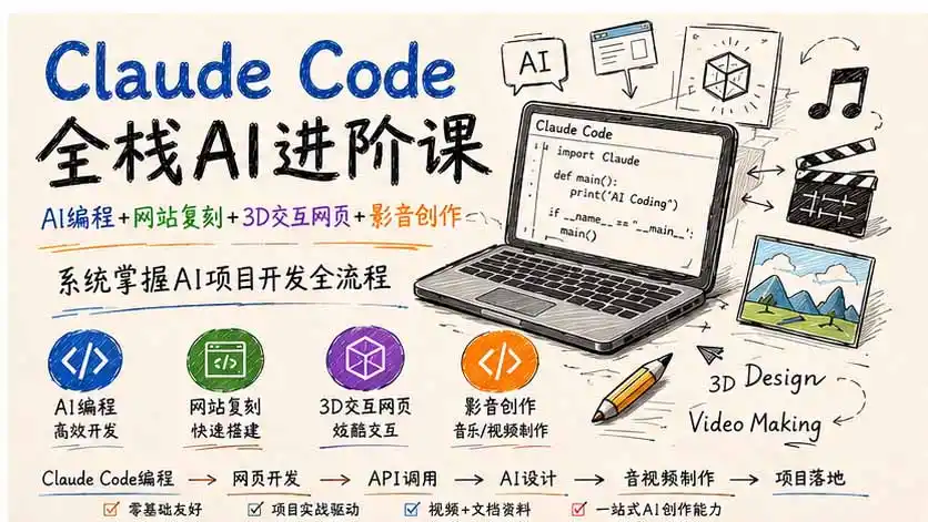 Claude Code全栈AI进阶课-更新;AI编程+网站复刻+3D交互网页+影音创作,系统掌握AI项目开发全流程 Claude Code全栈AI进阶课-更新;AI编程+网站复刻+3D交互网页+影音创作,系统掌握AI项目开发全流程
