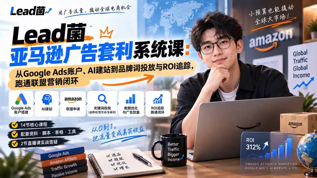 Lead菌亚马逊广告套利系统课：从Google Ads账户、AI建站到品牌词投放与ROI追踪，跑通联盟营销闭环-百盟网