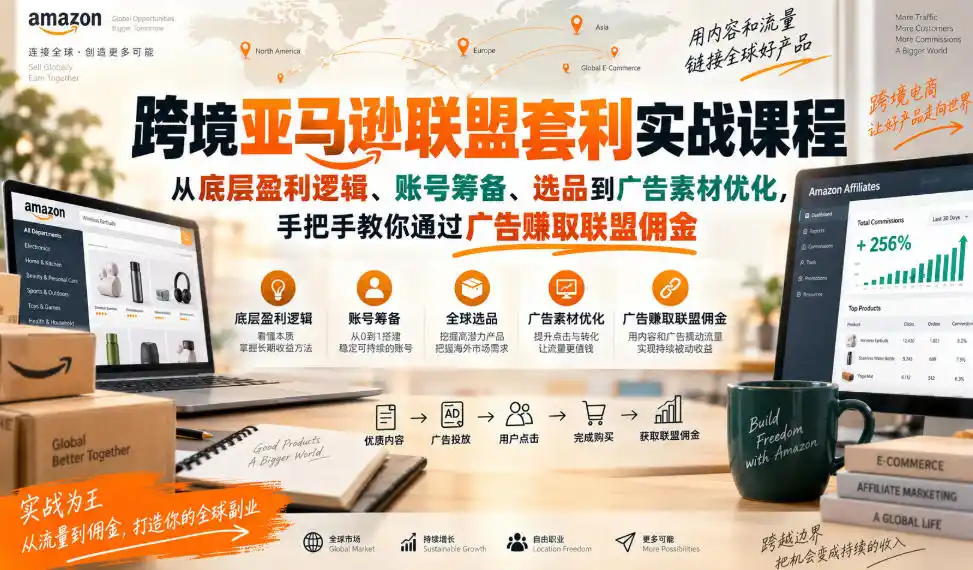 跨境亚马逊联盟套利实战课程,从底层盈利逻辑、账号筹备、选品到广告素材优化,手把手教你通过广告賺取联盟佣金 跨境亚马逊联盟套利实战课程,从底层盈利逻辑、账号筹备、选品到广告素材优化,手把手教你通过广告賺取联盟佣金