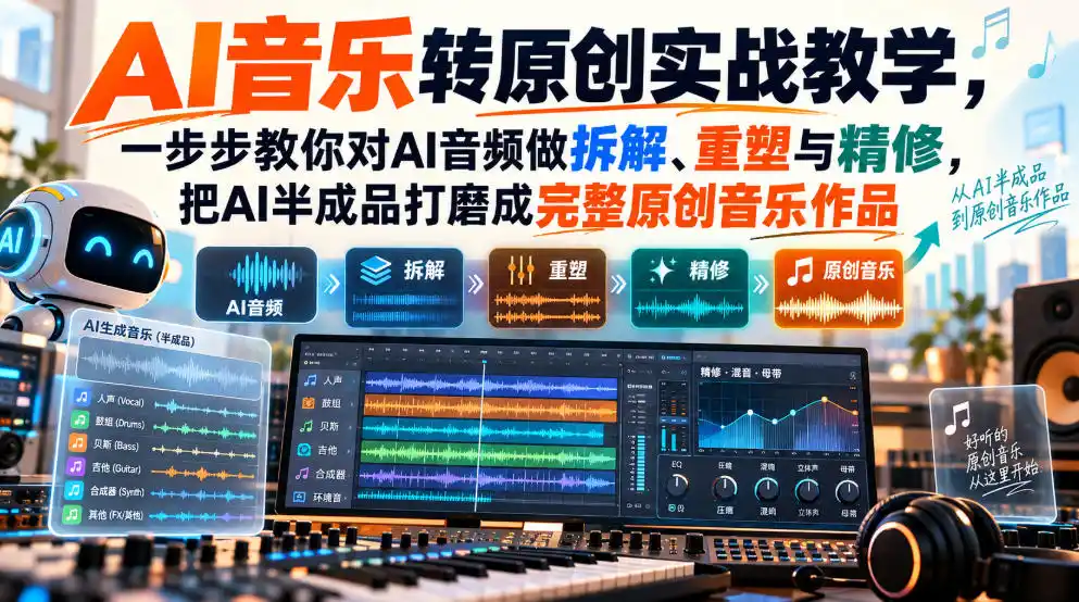 AI音乐转原创实战教学，一步步教你对AI音频做拆解、重塑与精修，把AI半成品打磨成完整原创音乐作品-百盟网