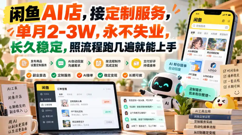 闲鱼AI店，接定制服务，单月2-3W，永不失业，长久稳定，照流程跑几遍就能上手-百盟网