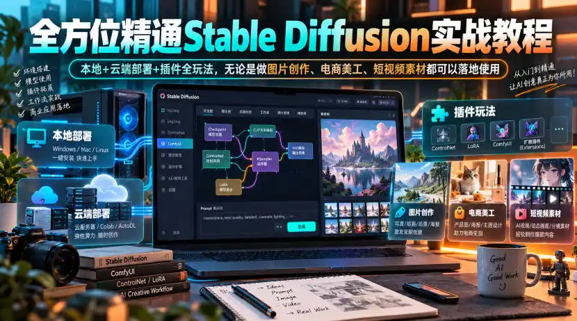 全方位精通Stable Diffusion实战教程｜本地+云端部署+插件全玩法，无论是做图片创作、电商美工、短视频素材都可以落地使用-百盟网