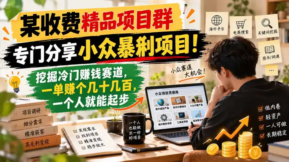 某收费精品项目群,专门分享小众暴俐项目!挖掘冷门赚钱赛道,一单赚个几十几百,一个人就能起步 某收费精品项目群,专门分享小众暴俐项目!挖掘冷门赚钱赛道,一单赚个几十几百,一个人就能起步