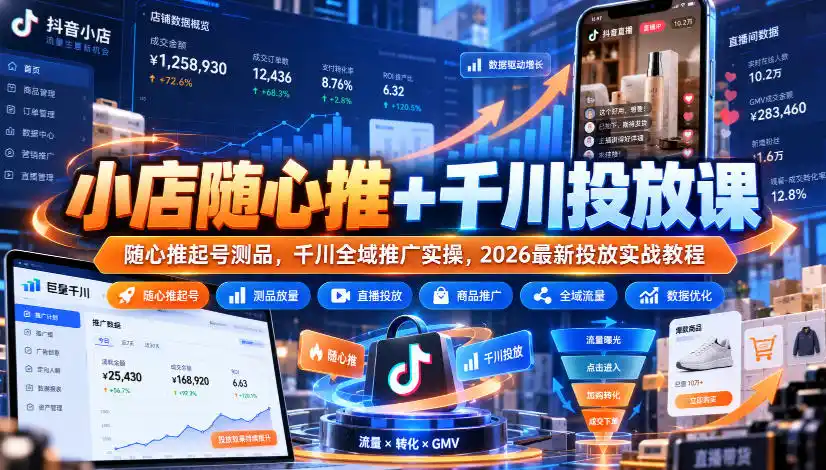 小店随心推+千川投放课｜随心推起号测品，千川全域推广实操，2026最新投放实战教程-百盟网