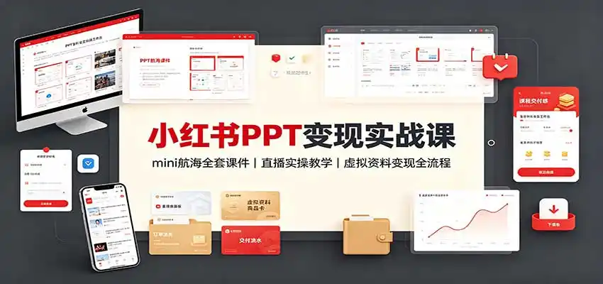 小红书PPT变现实战课：mini航海全套课件+直播实操教学，虚拟资料变现全流程-百盟网