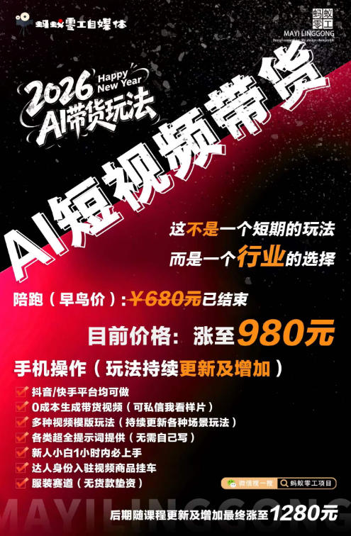 AI短视频带货，靠AI生成短视频，分发到抖音快手平台，多种模版提示词提供，单条视频1k+收益-百盟网