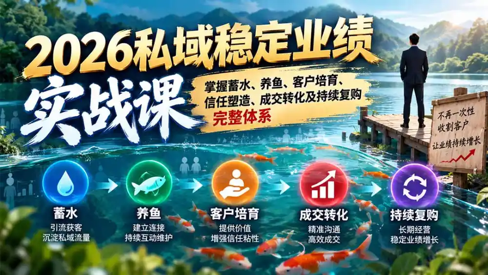 2026私域稳定业绩实战课：掌握蓄水、养鱼、客户培育、信任塑造、成交转化及持续复购完整体系-百盟网