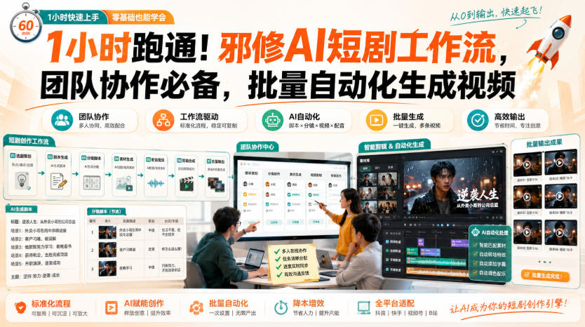 1小时跑通!邪修AI短剧工作流,团队协作必备,批量自动化生成视频 1小时跑通!邪修AI短剧工作流,团队协作必备,批量自动化生成视频