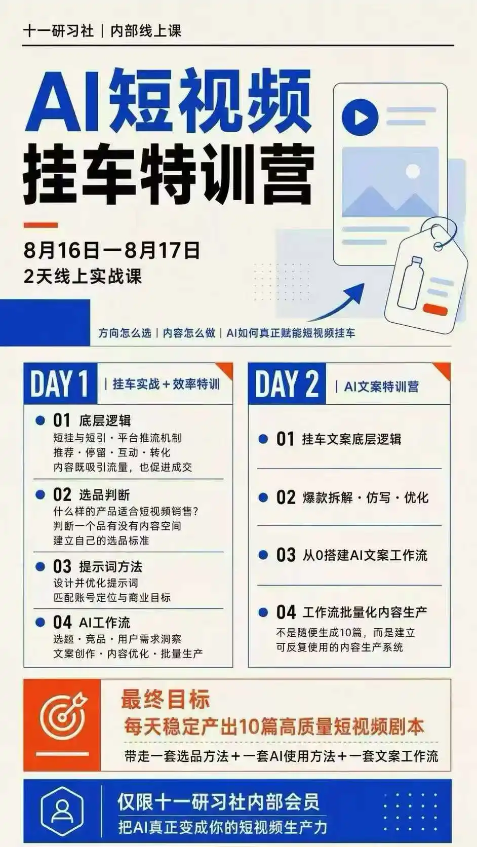 某社群8月16-17号线上课，AI短视频挂车特训营+AI文案特训，把AI真正变成你的短视频生产力-百盟网