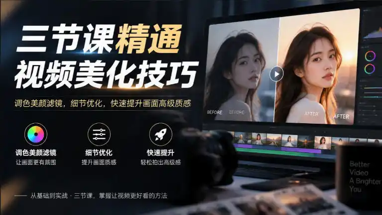 三节课精通视频美化技巧｜调色美颜滤镜，细节优化，快速提升画面高级质感-百盟网
