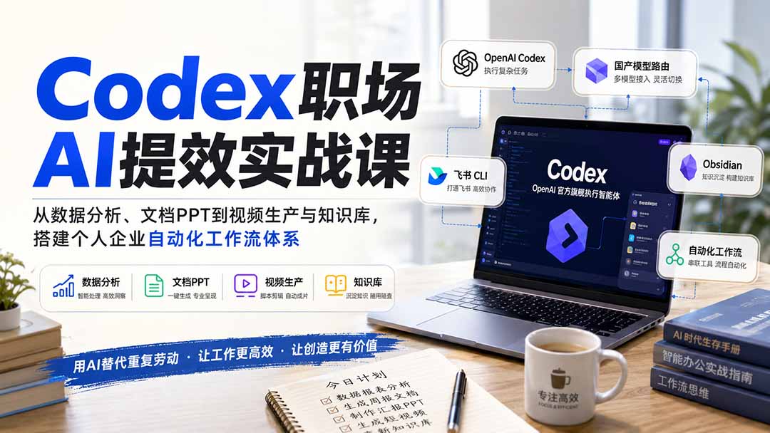 Codex职场AI提效实战课：从数据分析、文档PPT到视频生产与知识库，搭建个人企业自动化工作流体系-百盟网