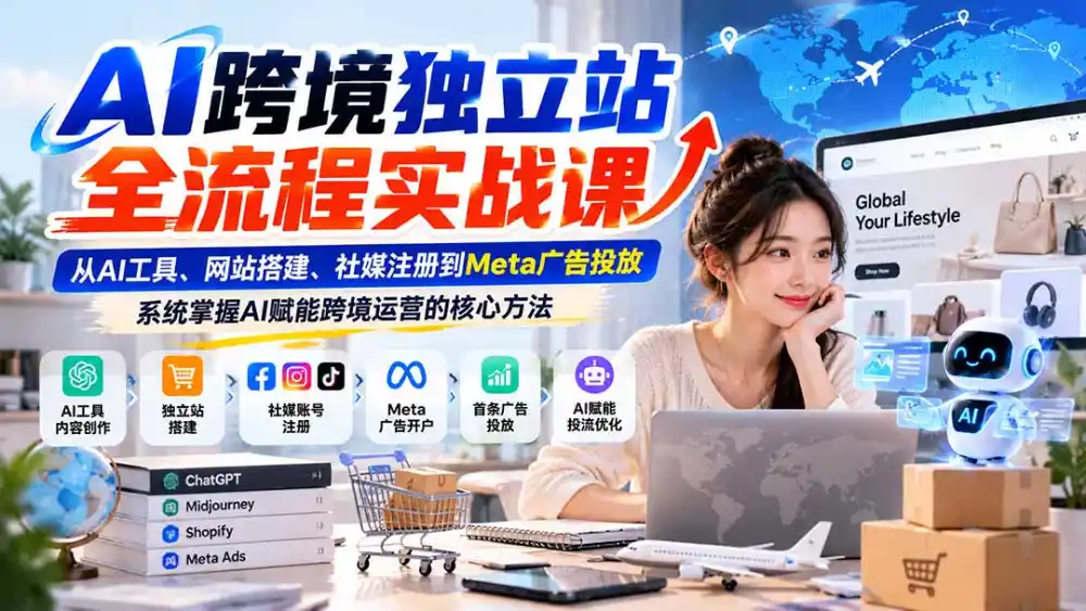 AI跨境独立站全流程实战课：从AI工具、网站搭建、社媒注册到Meta广告投放，系统掌握AI赋能跨境运营的核心方法-百盟网
