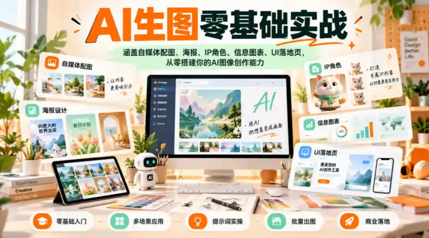 AI生图零基础实战，涵盖自媒体配图、海报、IP角色、信息图表、UI落地页，从零搭建你的AI图像创作能力-百盟网