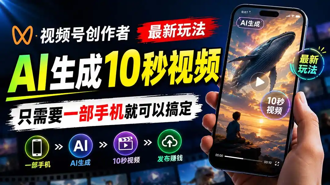 视频号创作者最新玩法，AI生成10秒视频，只需要一部手机就可以搞定-百盟网