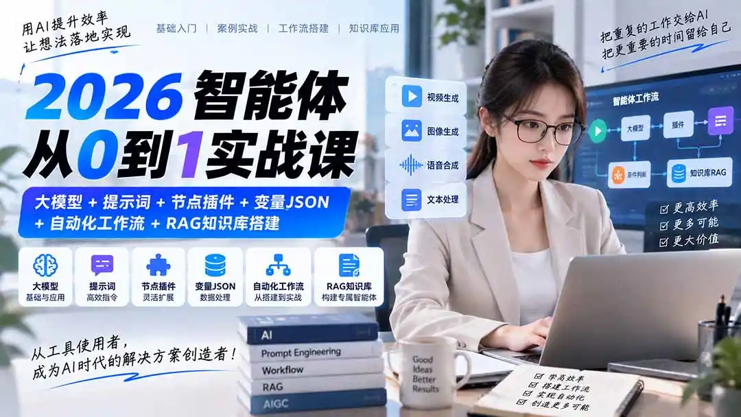2026智能体从0到1实战课｜大模型+提示词+节点插件+变量JSON+自动化工作流+RAG知识库搭建-百盟网