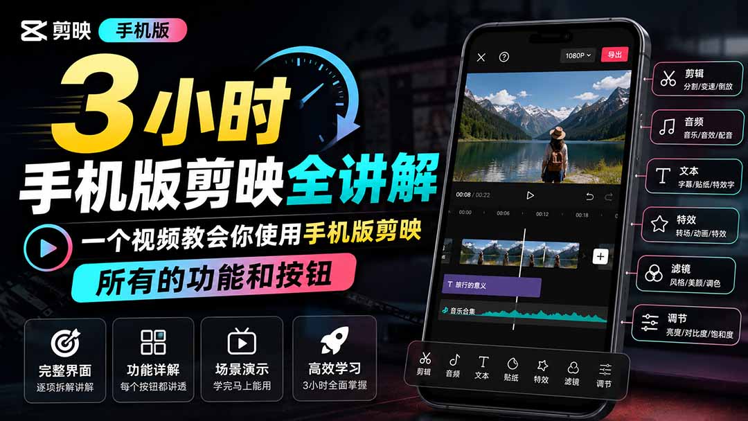3小时手机版剪映全讲解，一个视频教会你使用手机版剪映，所有的功能和按钮-百盟网
