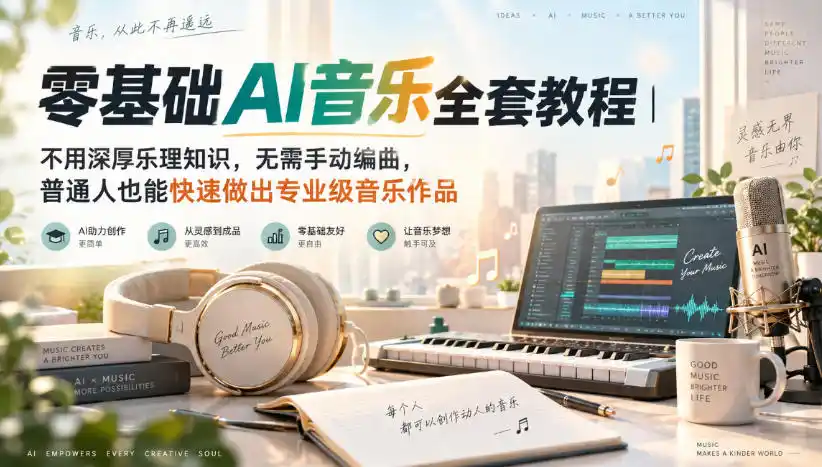 零基础AI音乐全套教程｜不用深厚乐理知识，无需手动编曲，普通人也能快速做出专业级音乐作品-百盟网