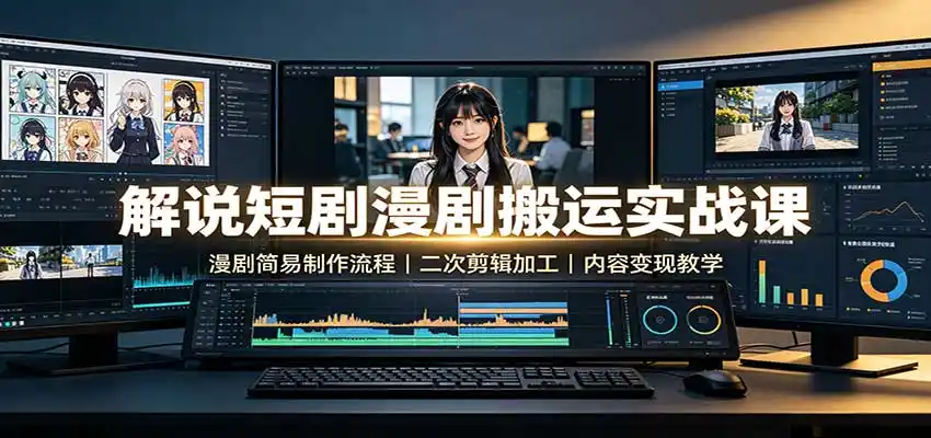 解说短剧漫剧搬运实战课：漫剧简易制作流程，二次剪辑加工，内容变现教学-百盟网