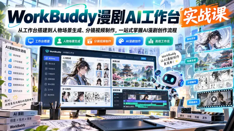 WorkBuddy漫剧AI工作台实战课：从工作台搭建到人物场景生成、分镜视频制作，一站式掌握AI漫剧创作流程-百盟网