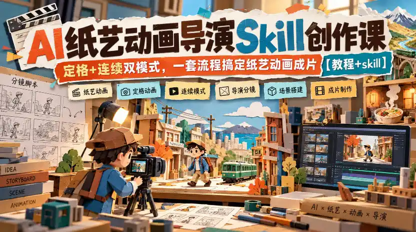 AI纸艺动画导演Skill创作课｜定格+连续双模式，一套流程搞定纸艺动画成片【教程+skill】-百盟网