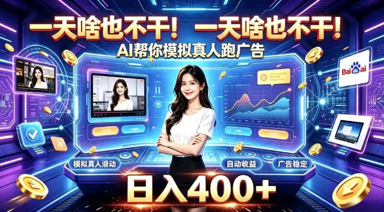 一天啥也不干!AI帮你模拟真人跑广告,稳定日入400+,实现真正被动变现【揭秘】 一天啥也不干!AI帮你模拟真人跑广告,稳定日入400+,实现真正被动变现【揭秘】
