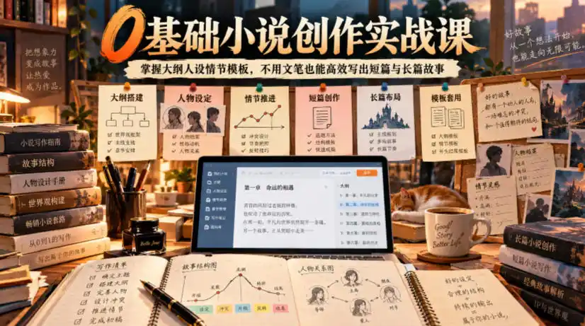 0基础小说创作实战课｜掌握大纲人设情节模板，不用文笔也能高效写出短篇与长篇故事-百盟网