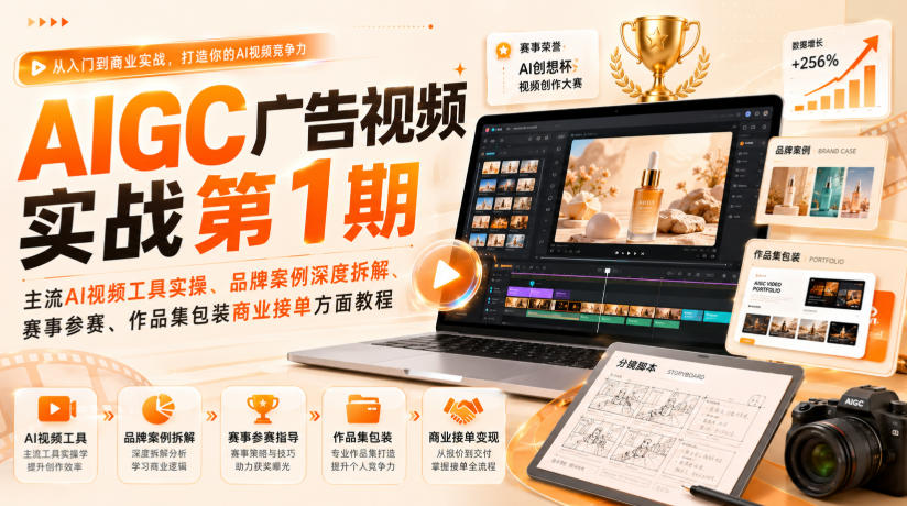 AIGC广告视频实战第1期,主流AI视频工具实操、品牌案例深度拆解、赛事参赛、作品集包装商业接单方面教程 AIGC广告视频实战第1期,主流AI视频工具实操、品牌案例深度拆解、赛事参赛、作品集包装商业接单方面教程