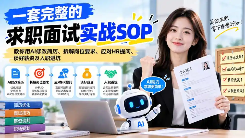 一套完整的求职面试实战SOP:教你用AI修改简历、拆解岗位要求、应对HR提问、谈好薪资及入职避坑 一套完整的求职面试实战SOP:教你用AI修改简历、拆解岗位要求、应对HR提问、谈好薪资及入职避坑