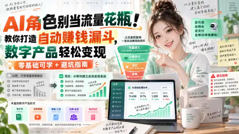 AI角色别当流量花瓶！教你打造自动賺钱漏斗，数字产品轻松变现(零基础可学+避坑指南)【原创双语字幕】-百盟网