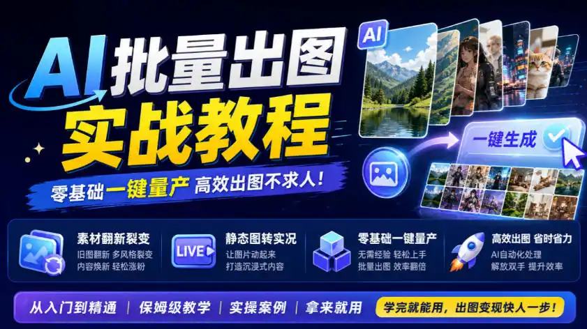 AI批量出图实战教程，素材翻新裂变，静态图转实况，零基础一键量产-百盟网