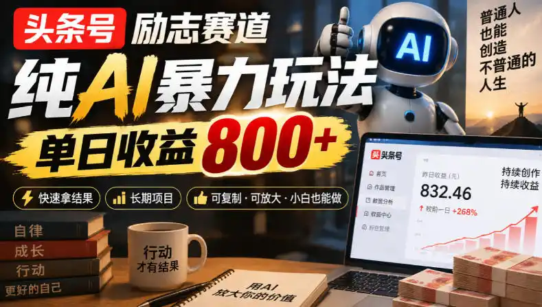 头条号励志赛道，纯AI暴力玩法，单日收益800+，快速拿结果，长期项目-百盟网