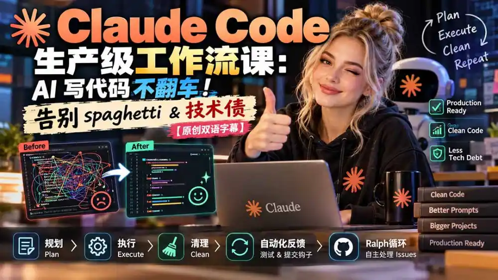 Claude Code 生产级工作流课：AI 写代码不翻车！告别 spaghetti & 技术债【原创双语字幕】-百盟网